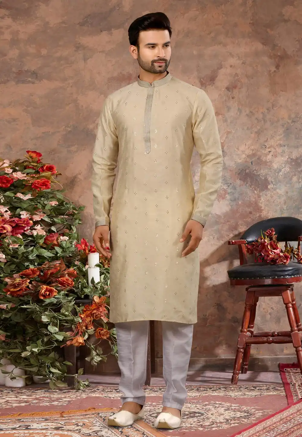 Beige Silk Kurta Pajama 250463