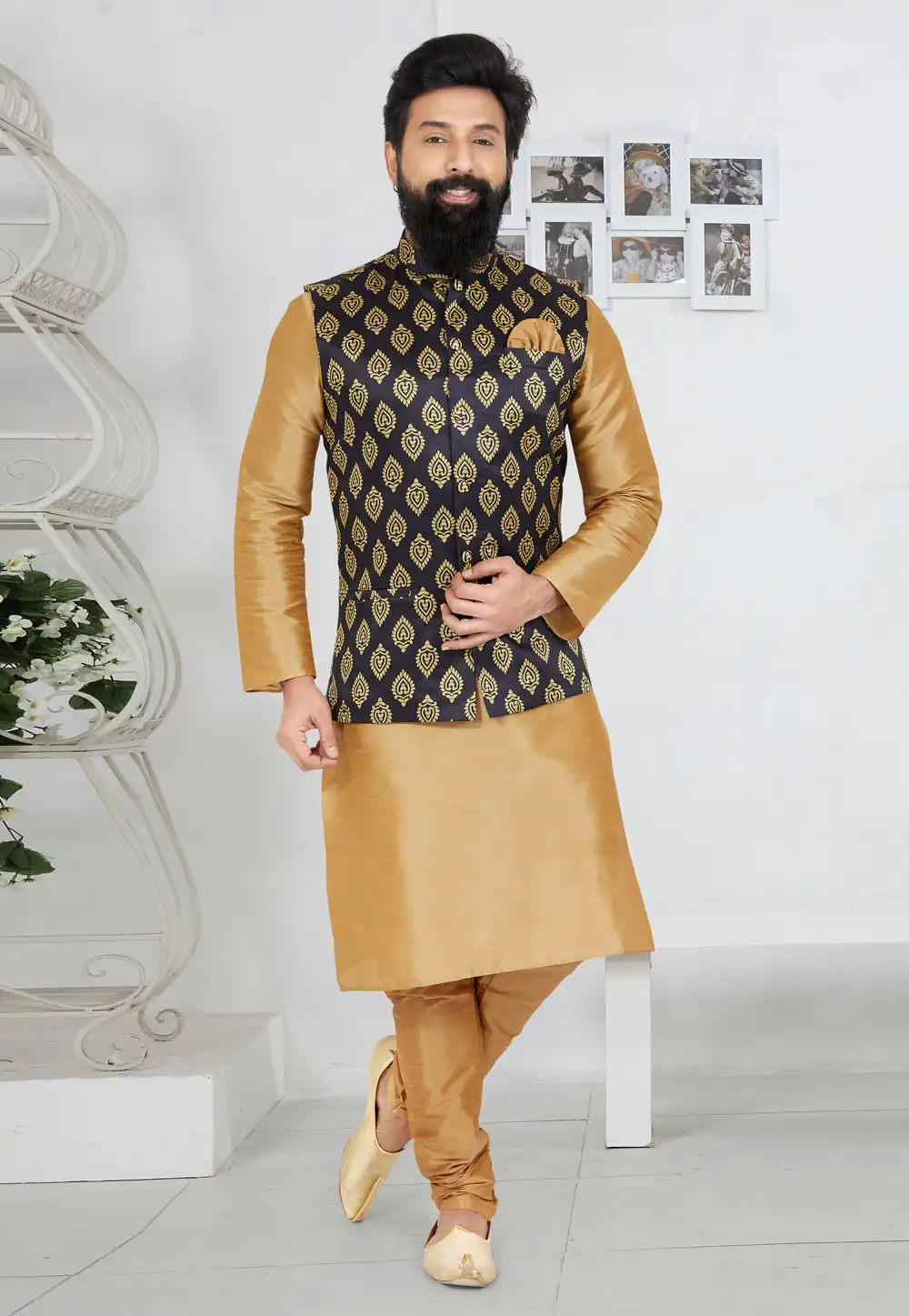 Beige Banarasi Kurta Pajama With Jacket 268534