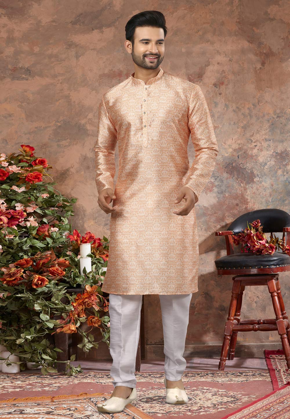 Peach Silk Kurta Pajama 250467