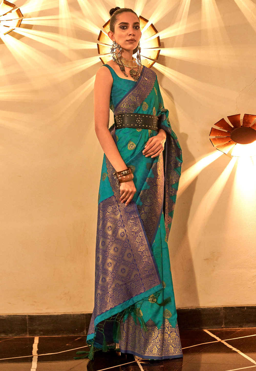 Teal Silk Saree With Blouse 266619