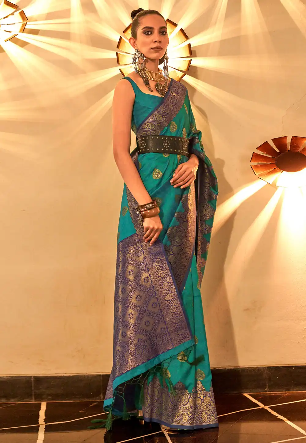Teal Silk Saree With Blouse 266619