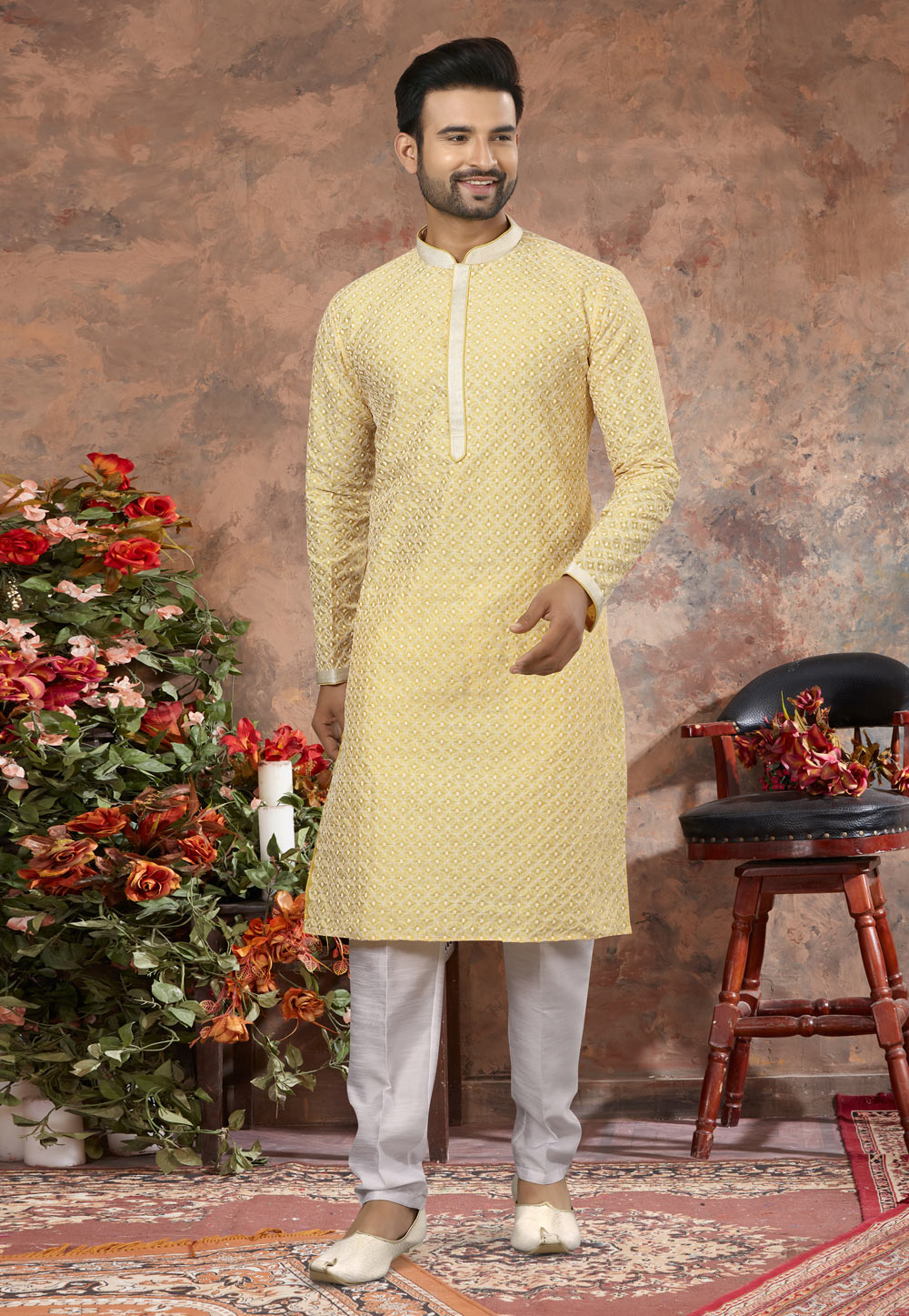 Yellow Silk Kurta Pajama 250469