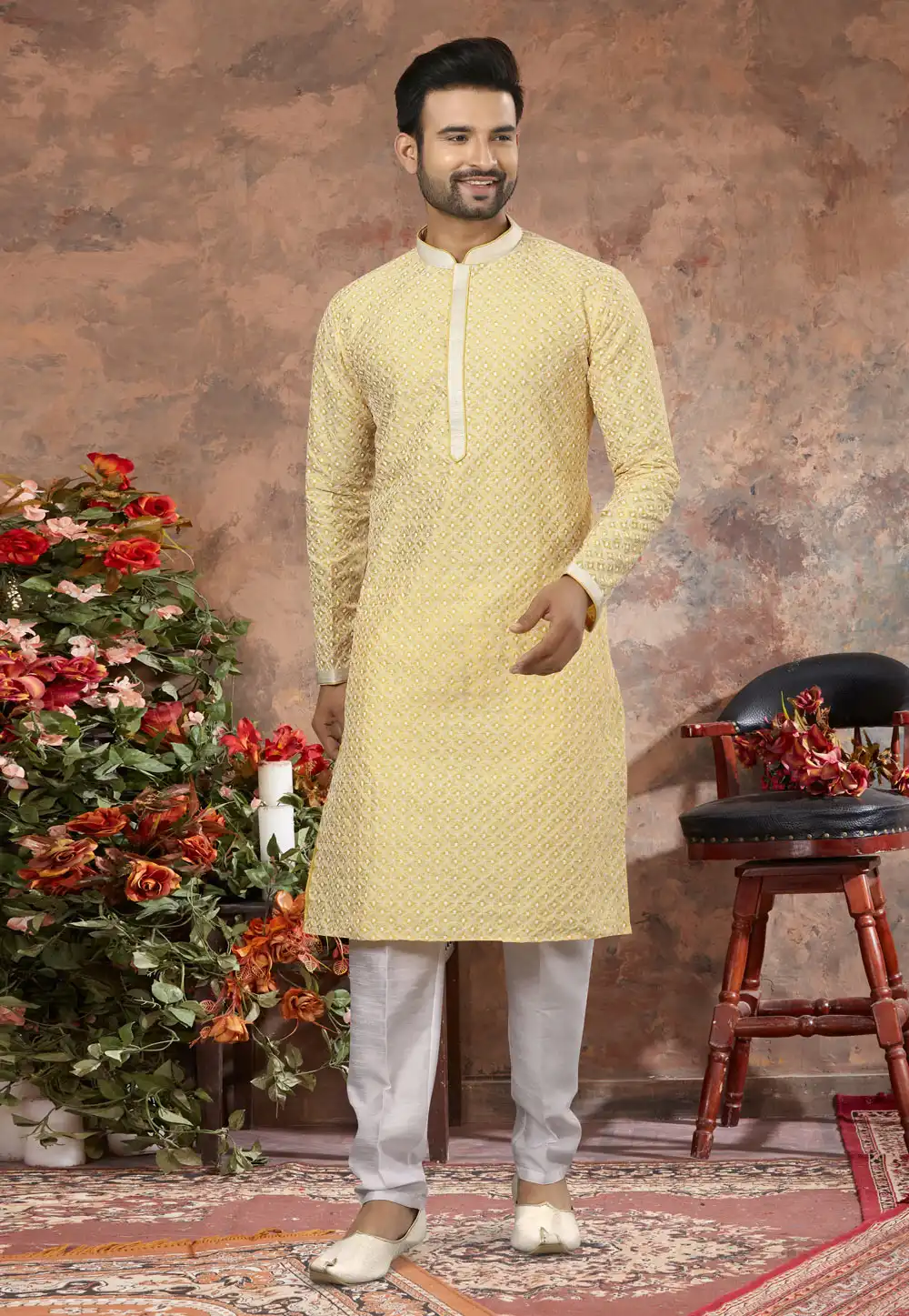 Yellow Silk Kurta Pajama 250469