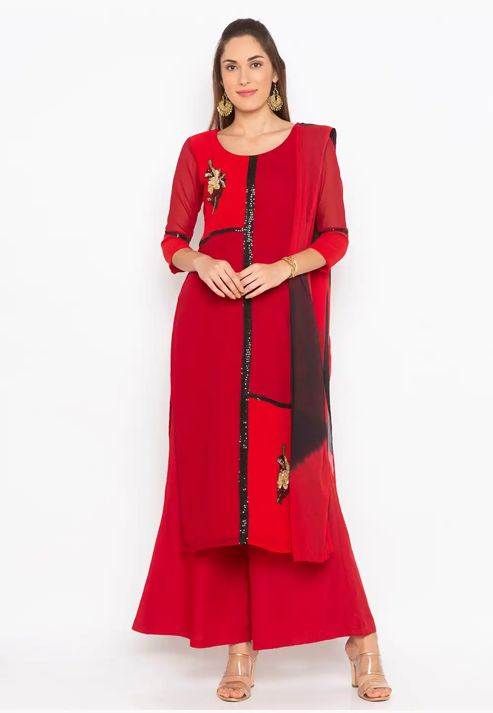Maroon Georgette Readymade Kameez With Palazzo 246156