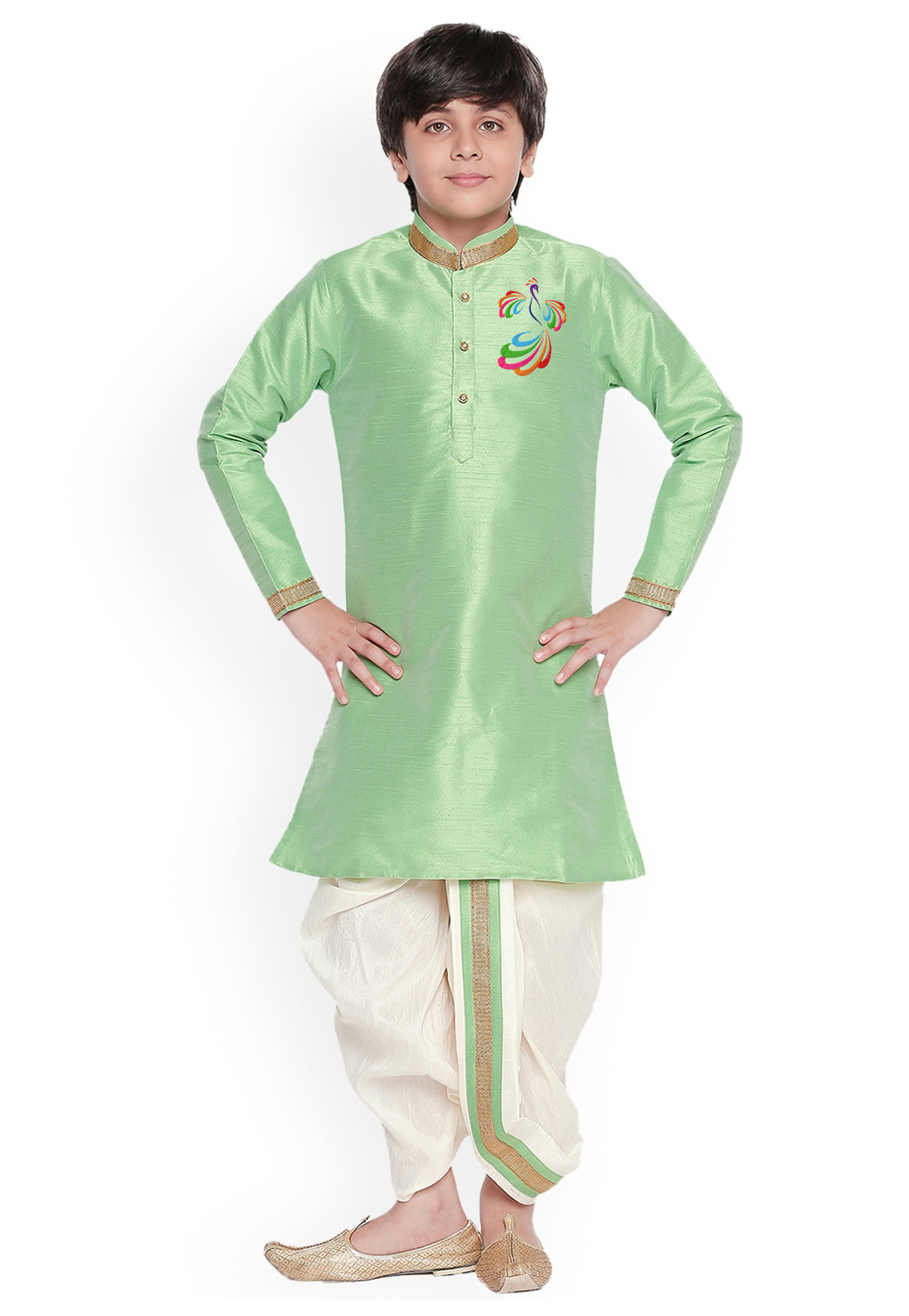 Pista Green Dupion Silk Kids Dhoti Kurta 236144