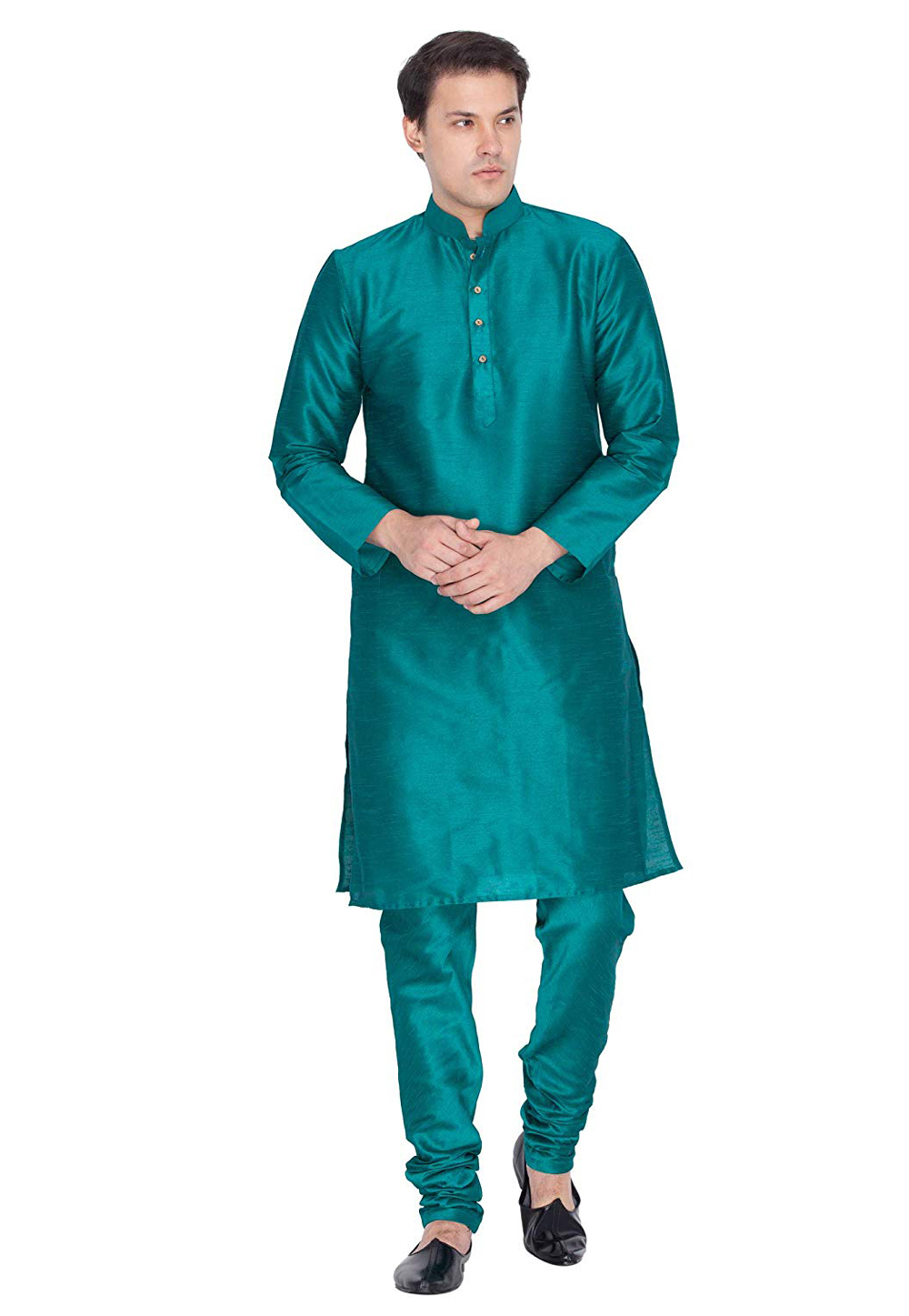 Teal Dupion Silk Readymade Kurta Pajama 182286