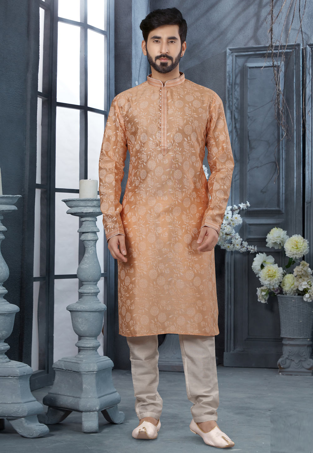Peach Silk Kurta Pajama 250472
