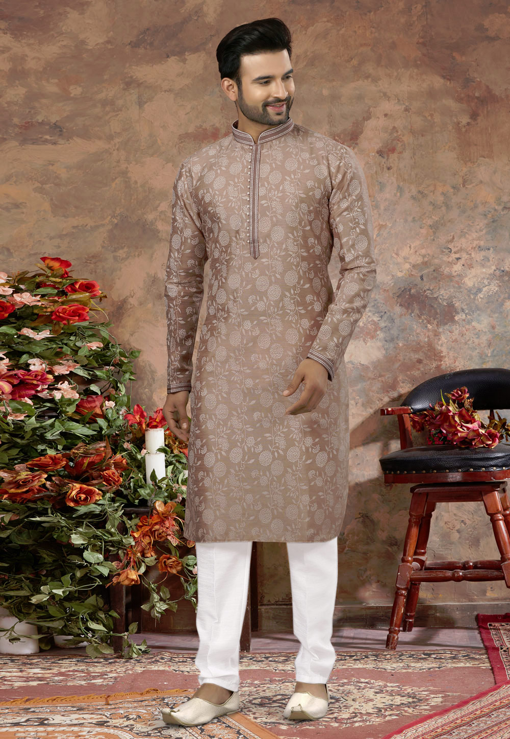 Brown Silk Kurta Pajama 250473