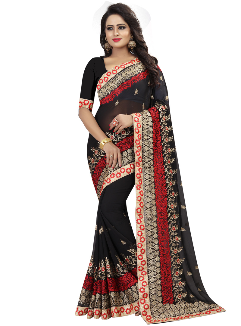 Black Georgette Festival Wear Saree 133909