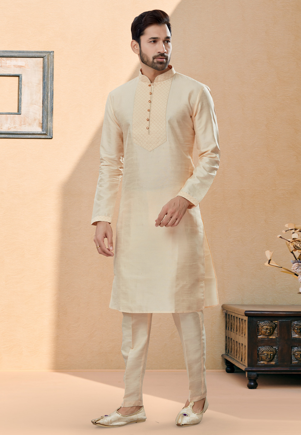 Beige Silk Kurta Pajama 251471