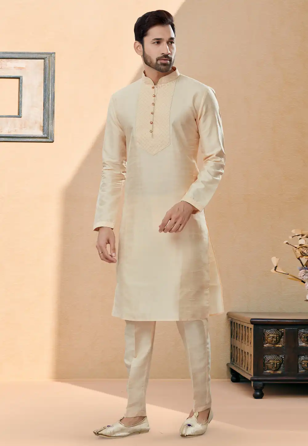 Beige Silk Kurta Pajama 251471