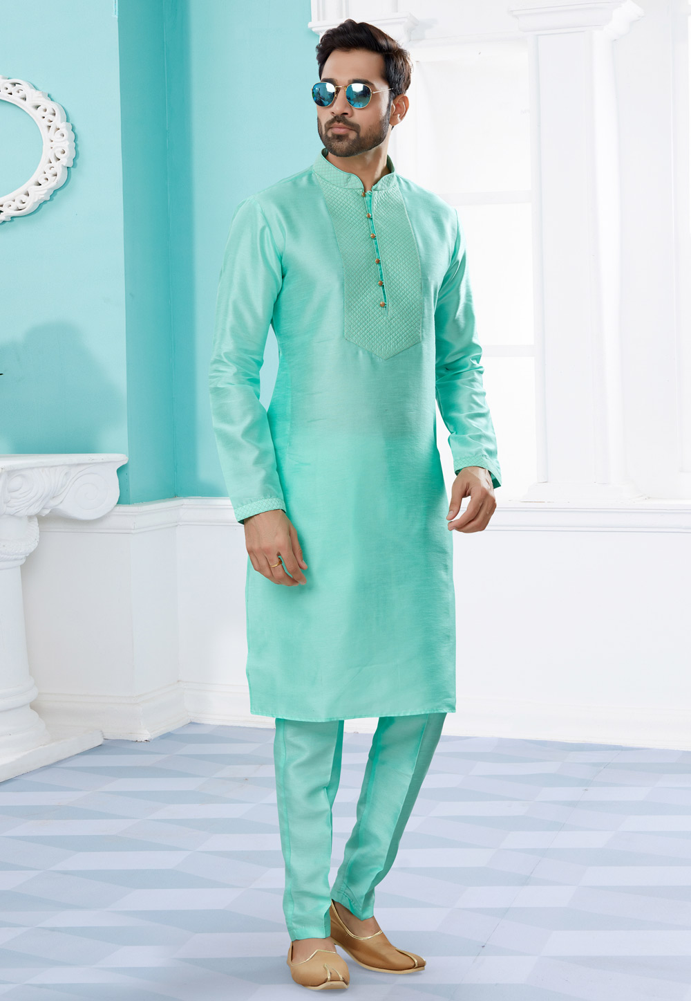 Sea Green Silk Kurta Pajama 251472