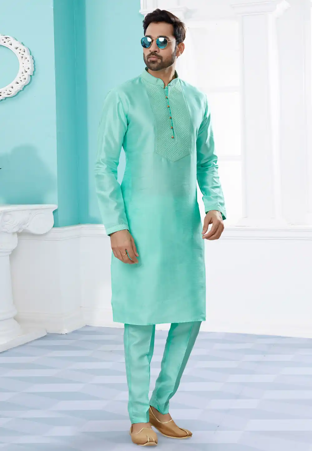 Sea Green Silk Kurta Pajama 251472