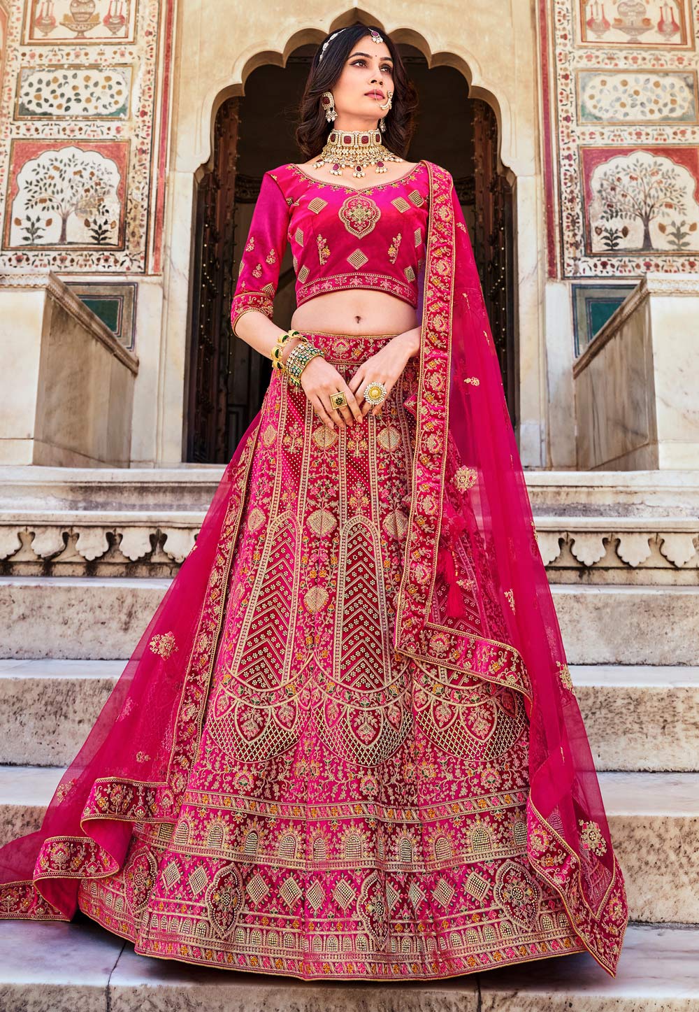 Magenta Velvet Bridal Lehenga Choli 269979
