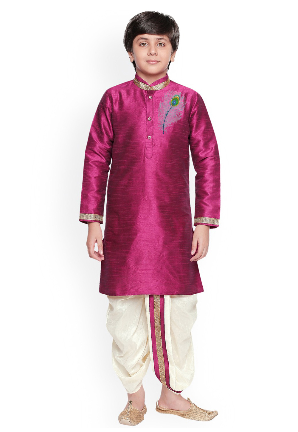 Magenta Dupion Silk Kids Dhoti Kurta 236145