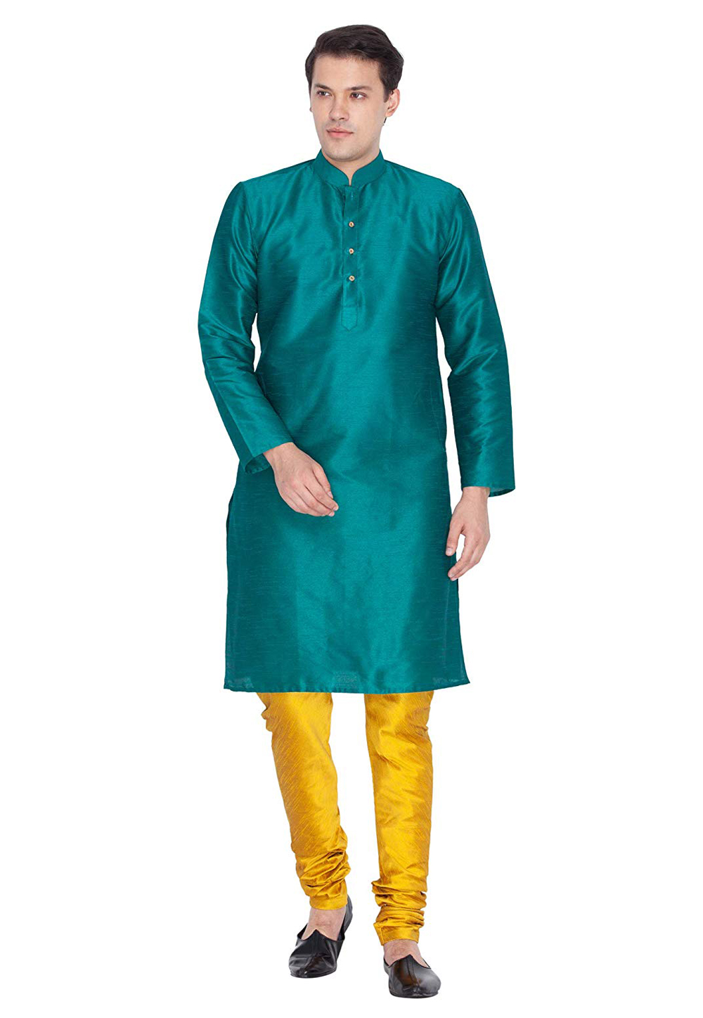 Teal Dupion Silk Readymade Kurta Pajama 182287