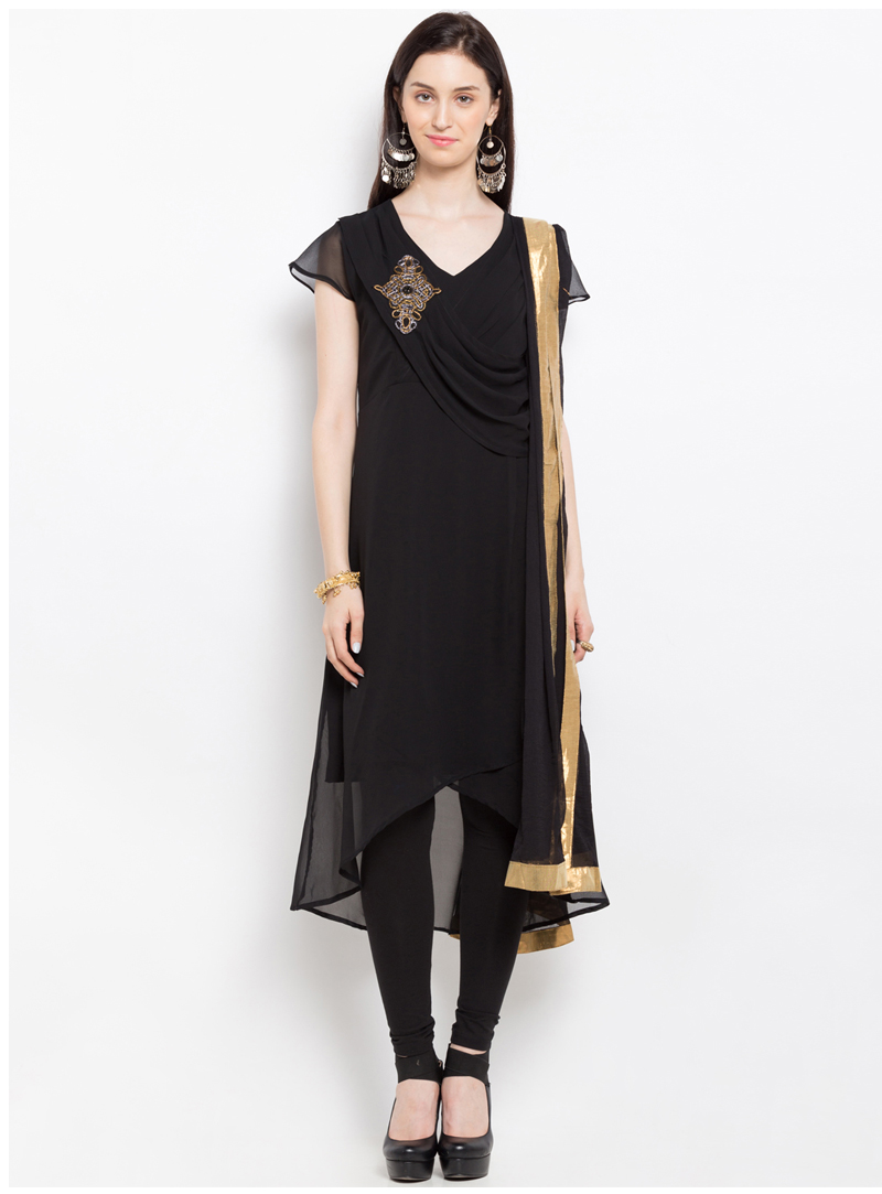 Black Georgette Readymade Churidar Salwar Suit 93222