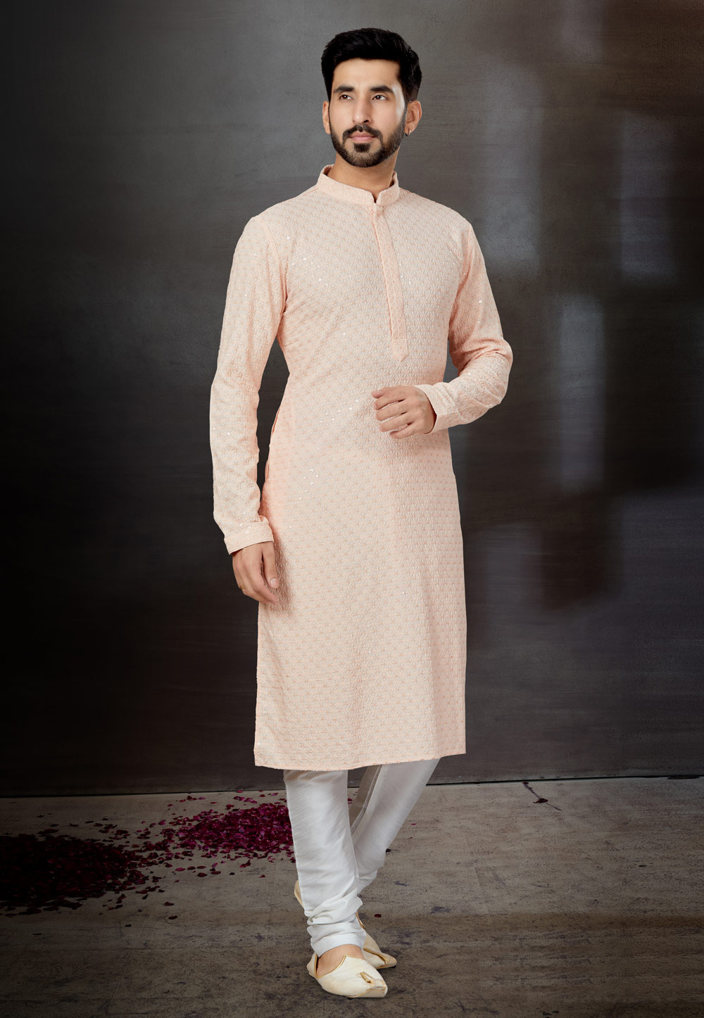 Peach Rayon Kurta Pajama 259356