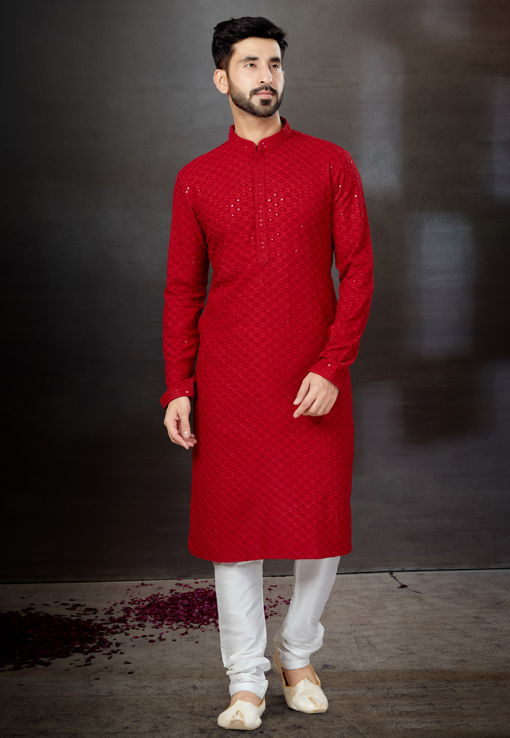 Red Rayon Kurta Pajama 259358