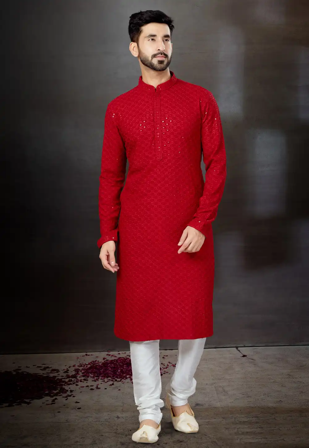 Red Rayon Kurta Pajama 259358