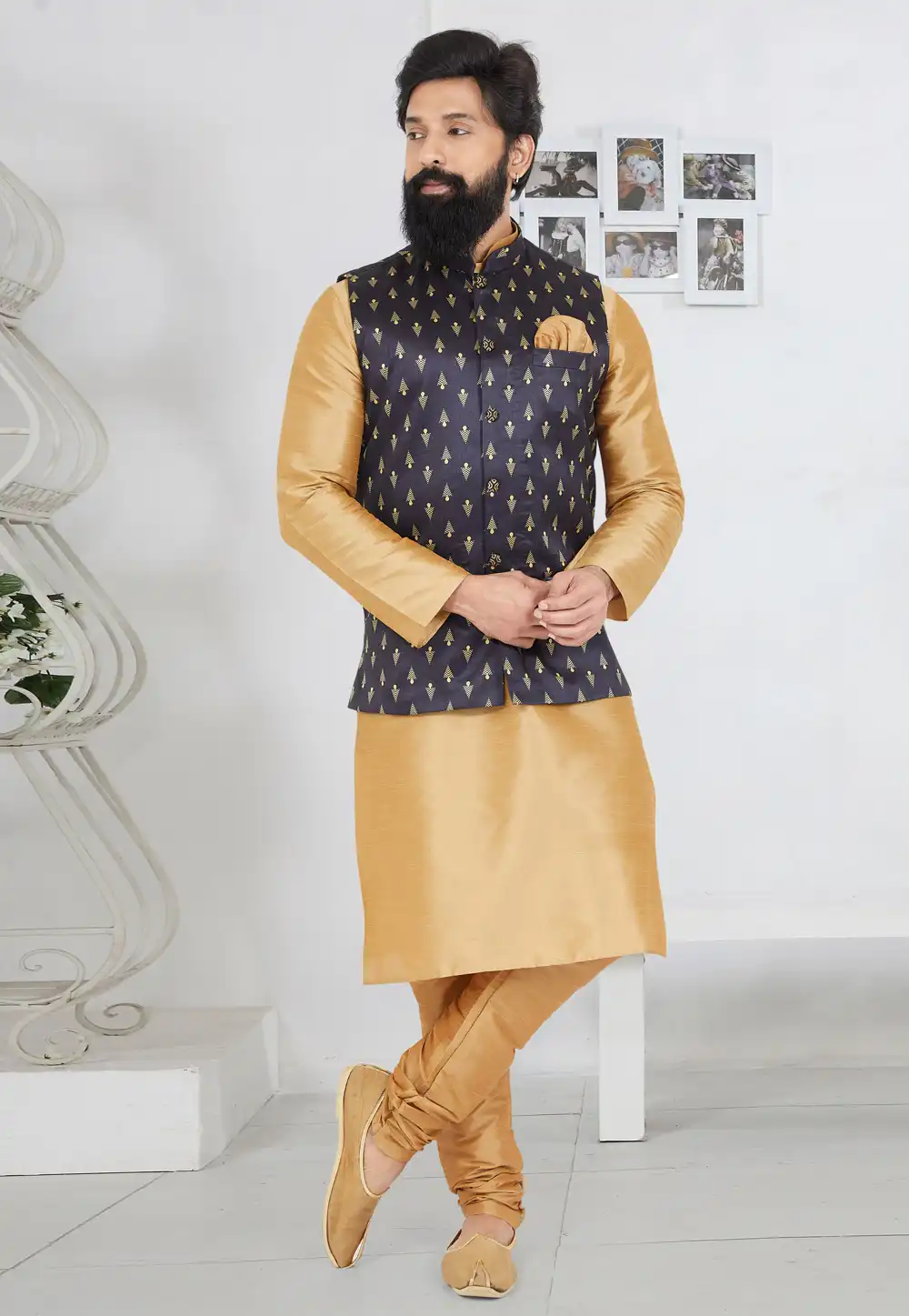 Beige Banarasi Kurta Pajama With Jacket 268554