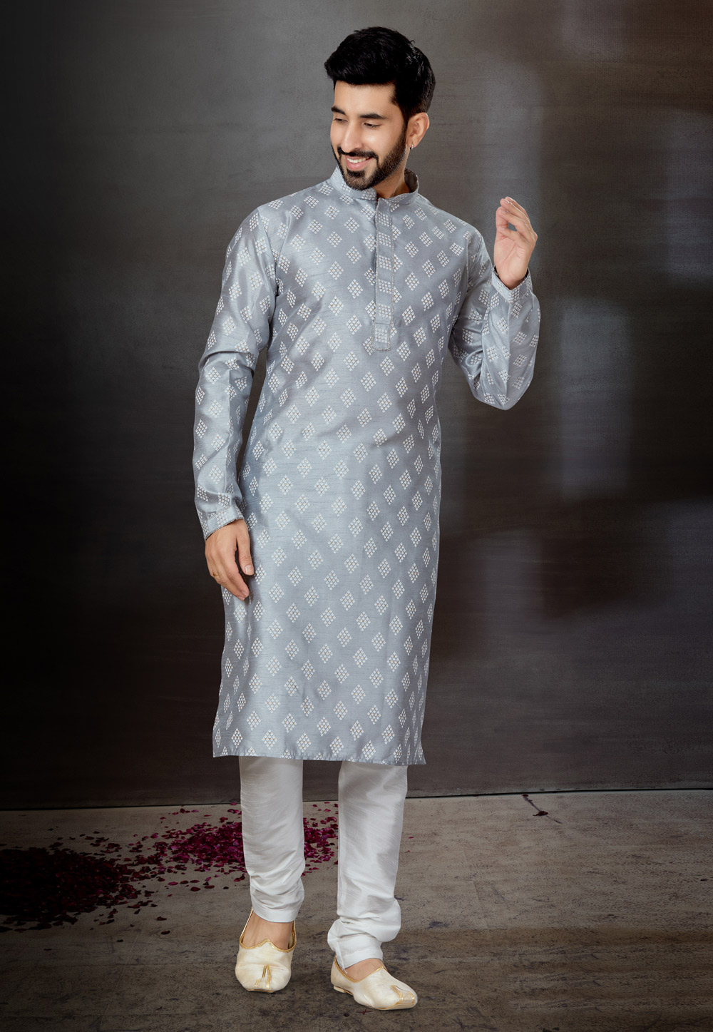 Grey Silk Kurta Pajama 259360