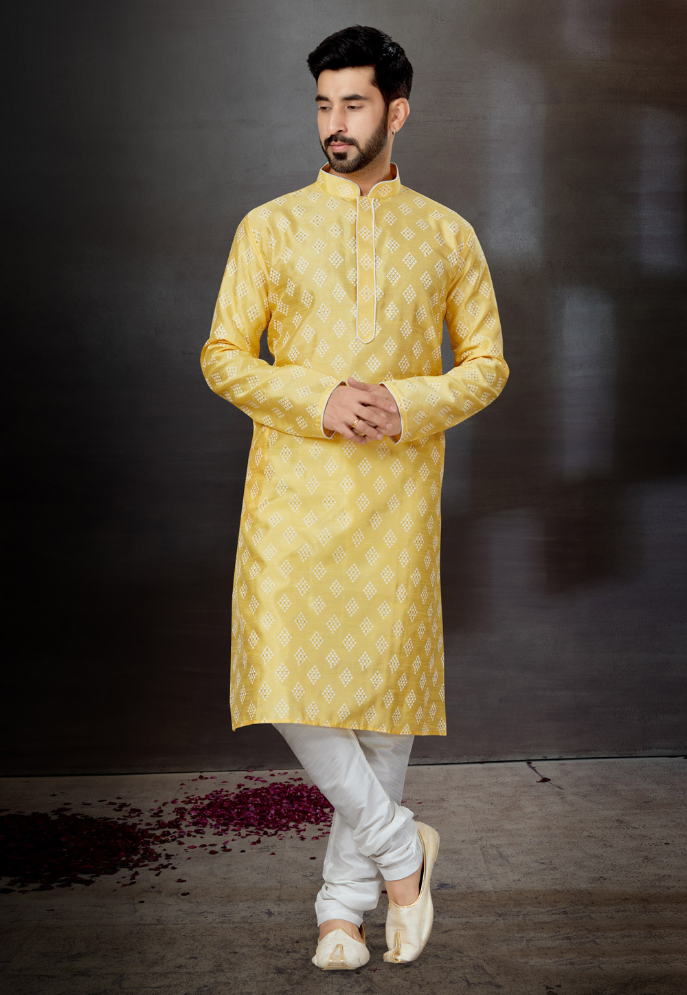 Yellow Silk Kurta Pajama 259362