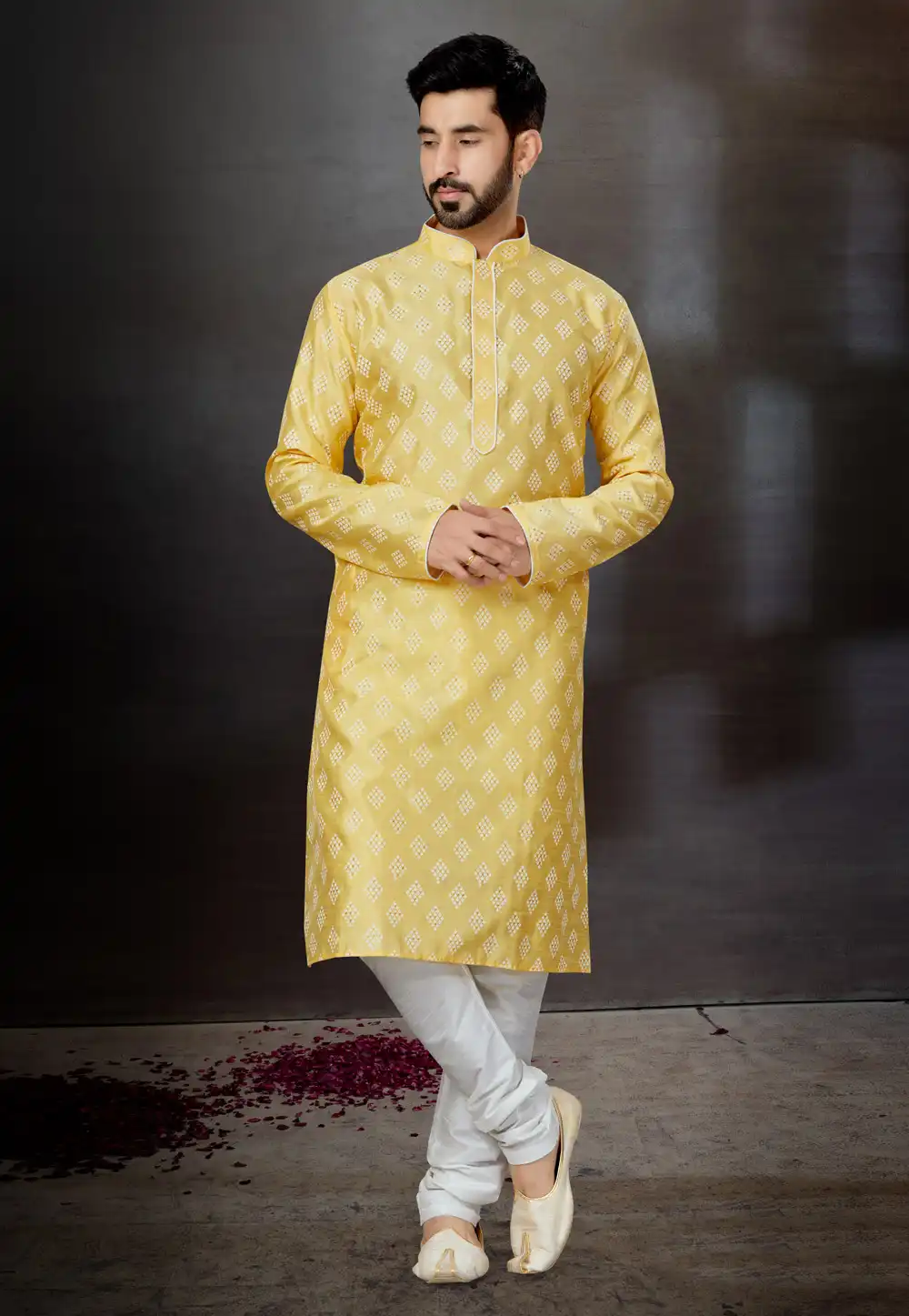 Yellow Silk Kurta Pajama 259362