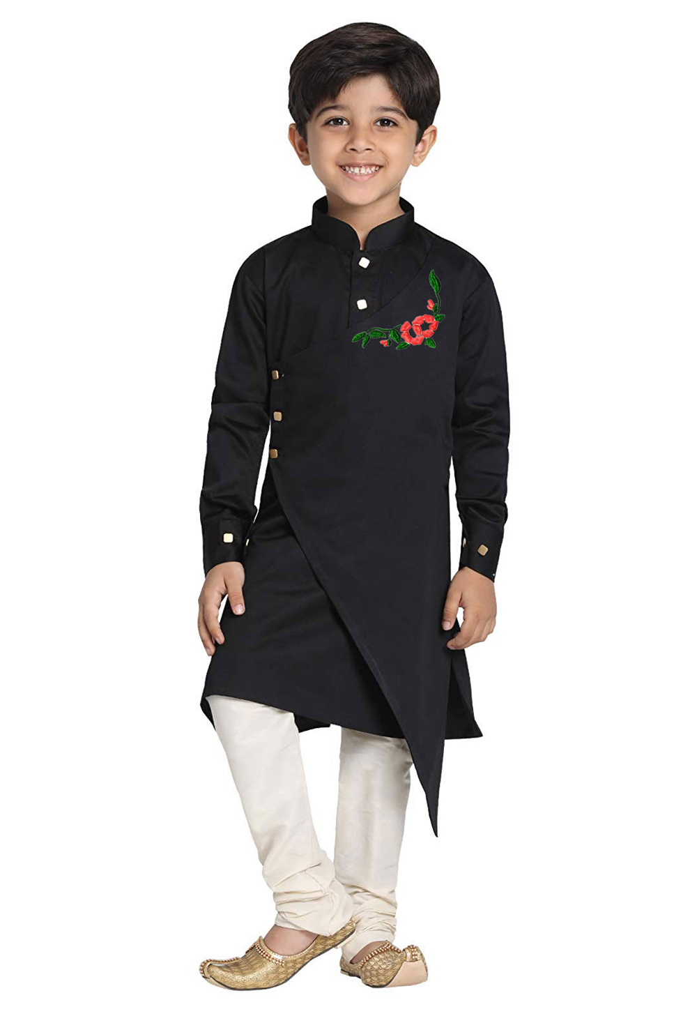 Black Cotton Readymade Kids Kurta Pajama 236146