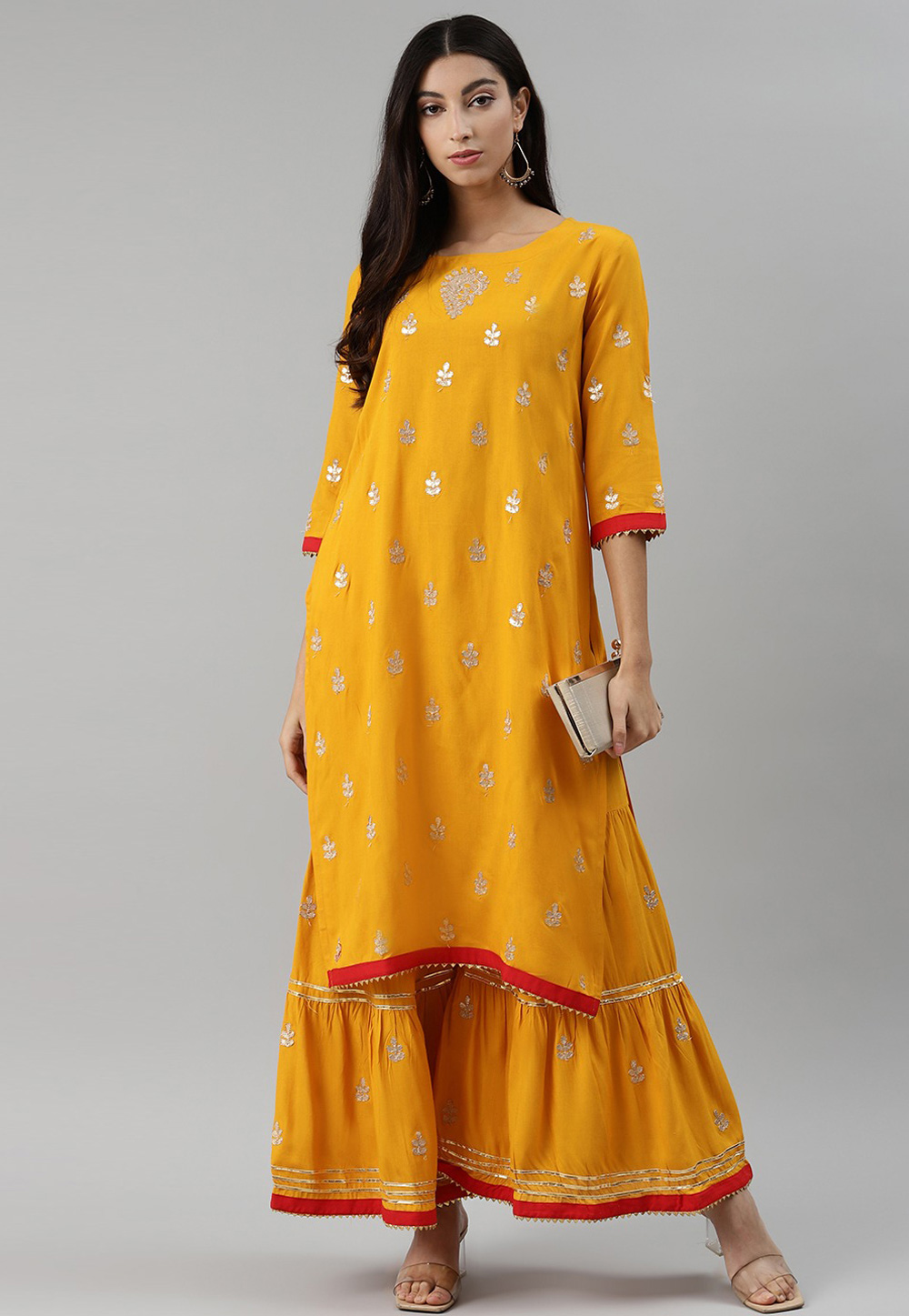 Yellow Rayon Kurta Set With Sharara 232104
