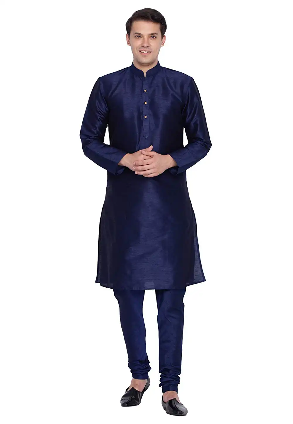 Navy Blue Dupion Silk Readymade Kurta Pajama 182288