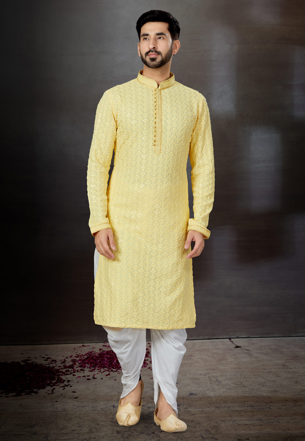 Yellow Rayon Dhoti Kurta 259364