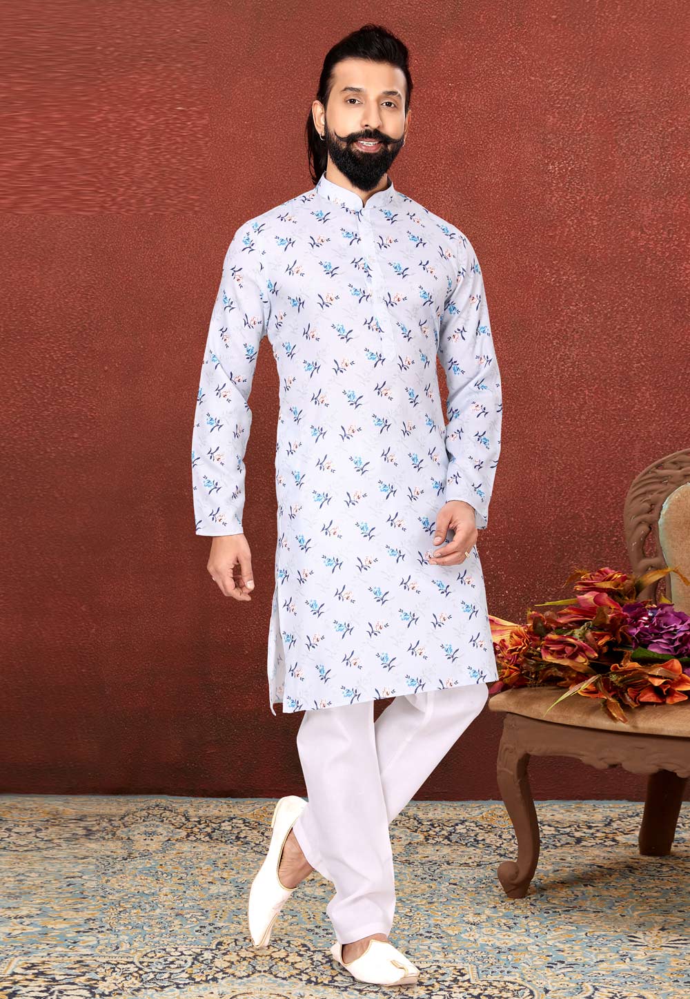 Sky Blue Cotton Kurta Pajama 240415