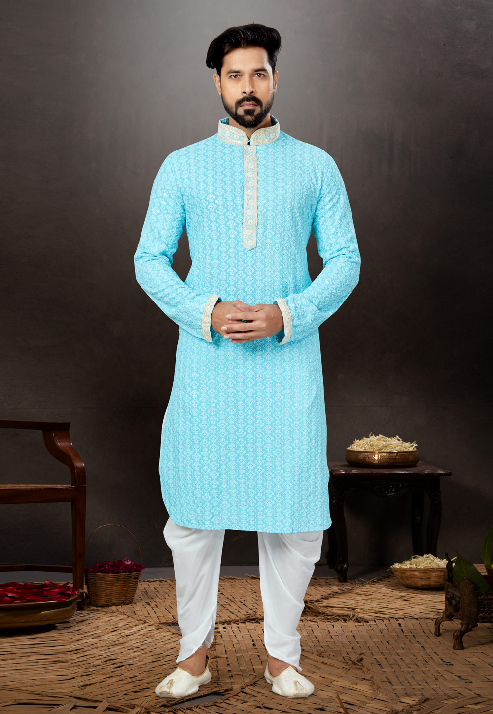 Aqua Rayon Dhoti Kurta 259365