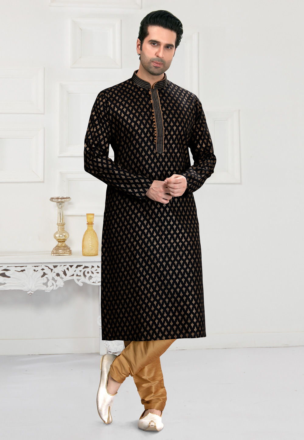 Black Cotton Kurta Pajama 241570