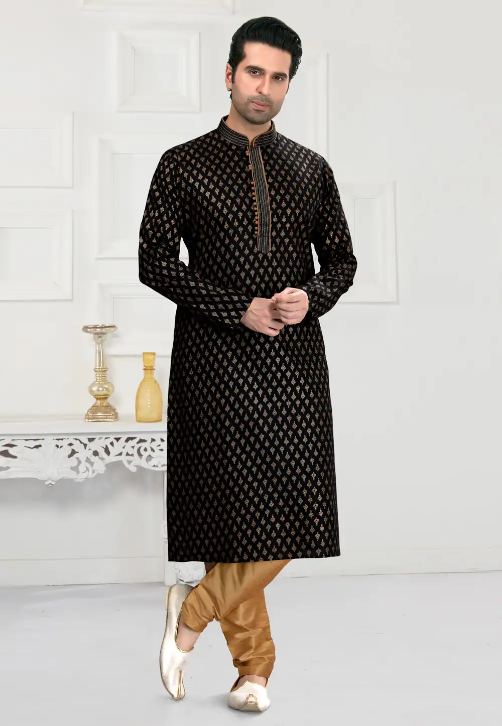 Black Cotton Kurta Pajama 241570