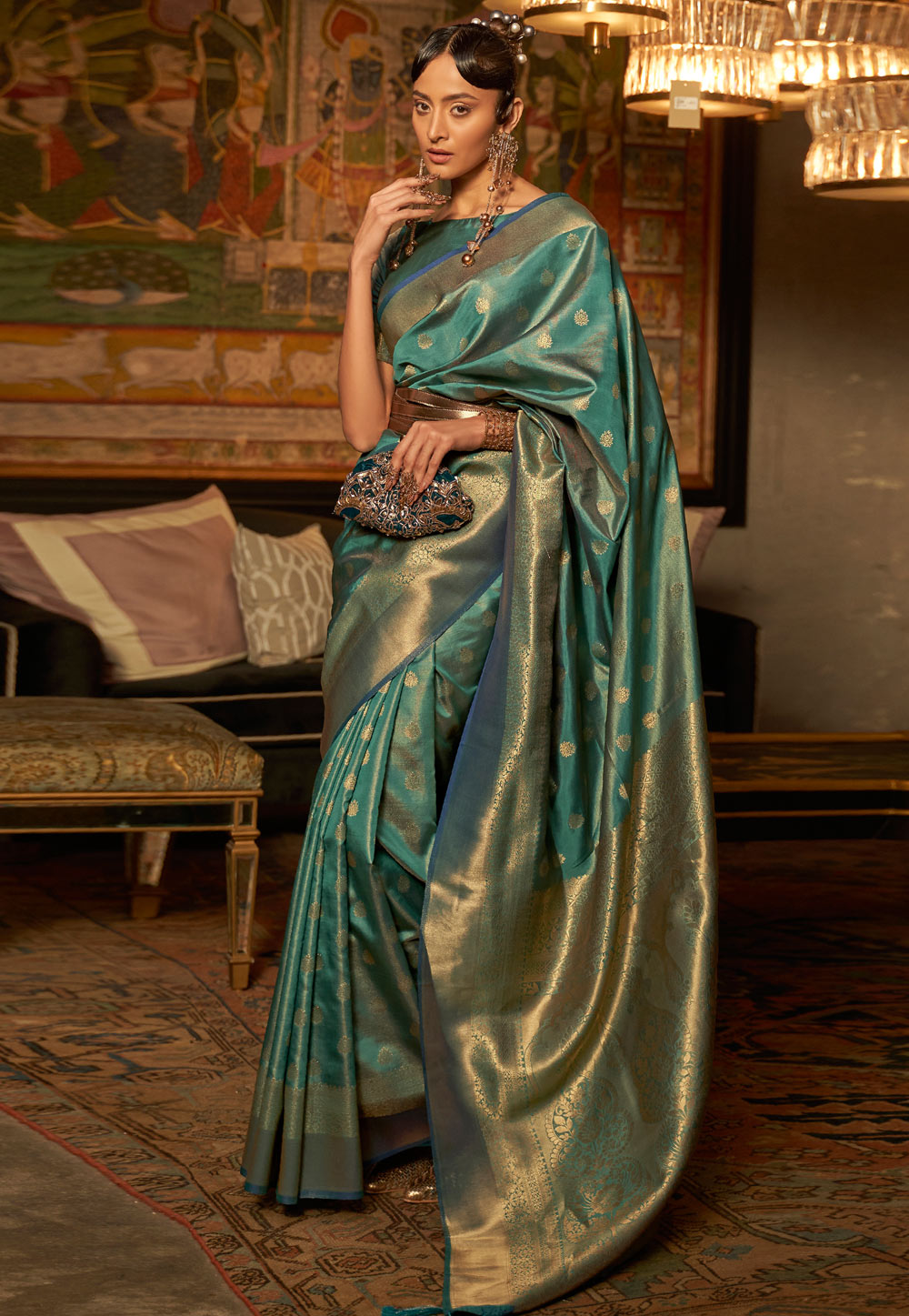 Teal Silk Saree With Blouse 268203