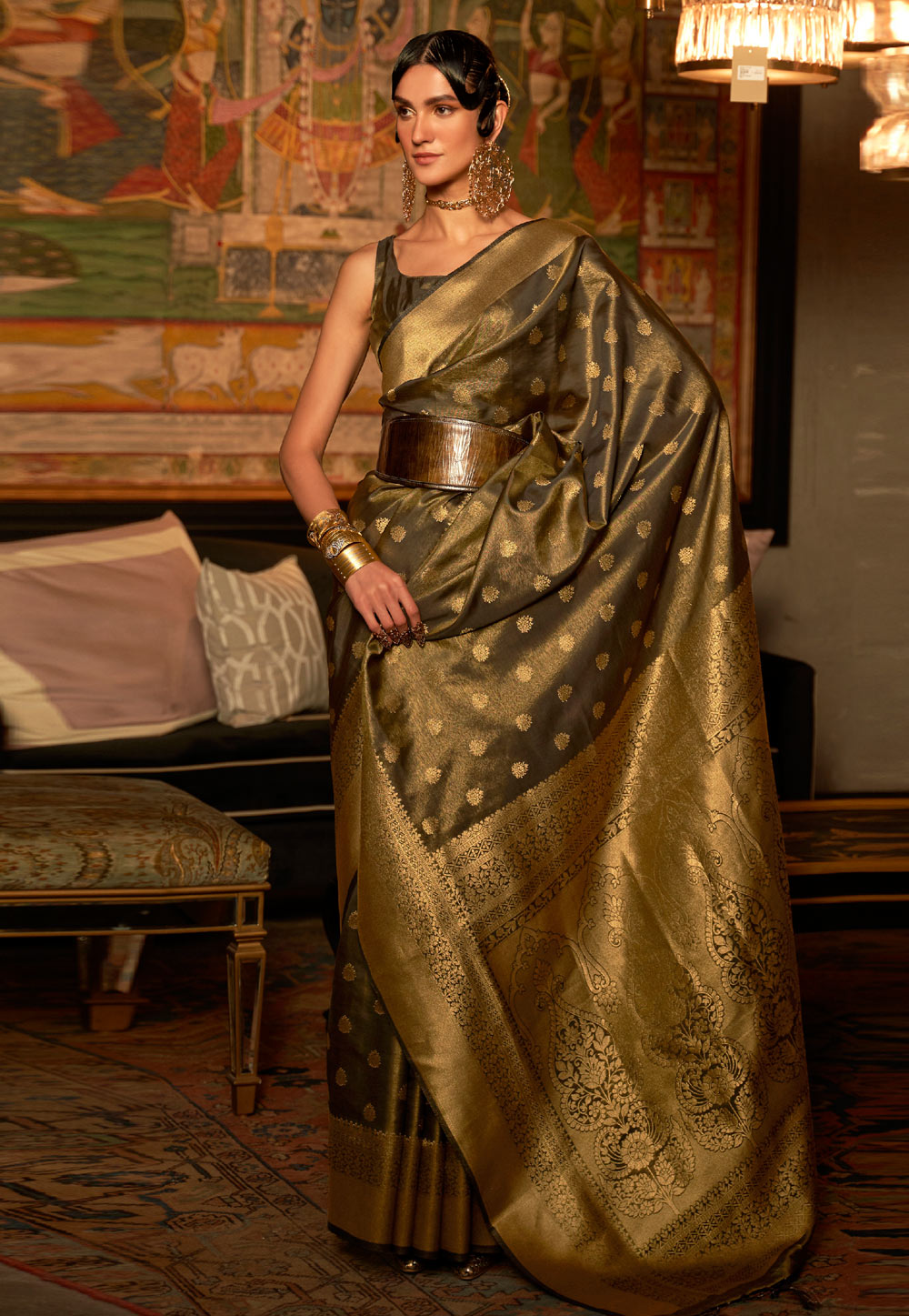 Mehndi Silk Saree With Blouse 268205