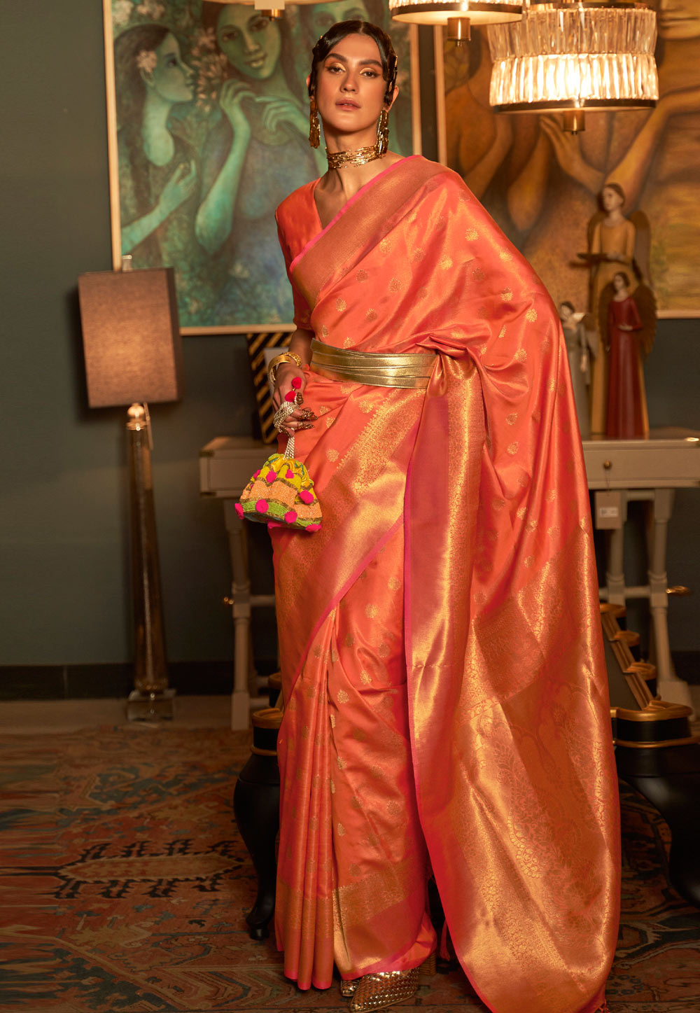 Peach Silk Saree With Blouse 268206