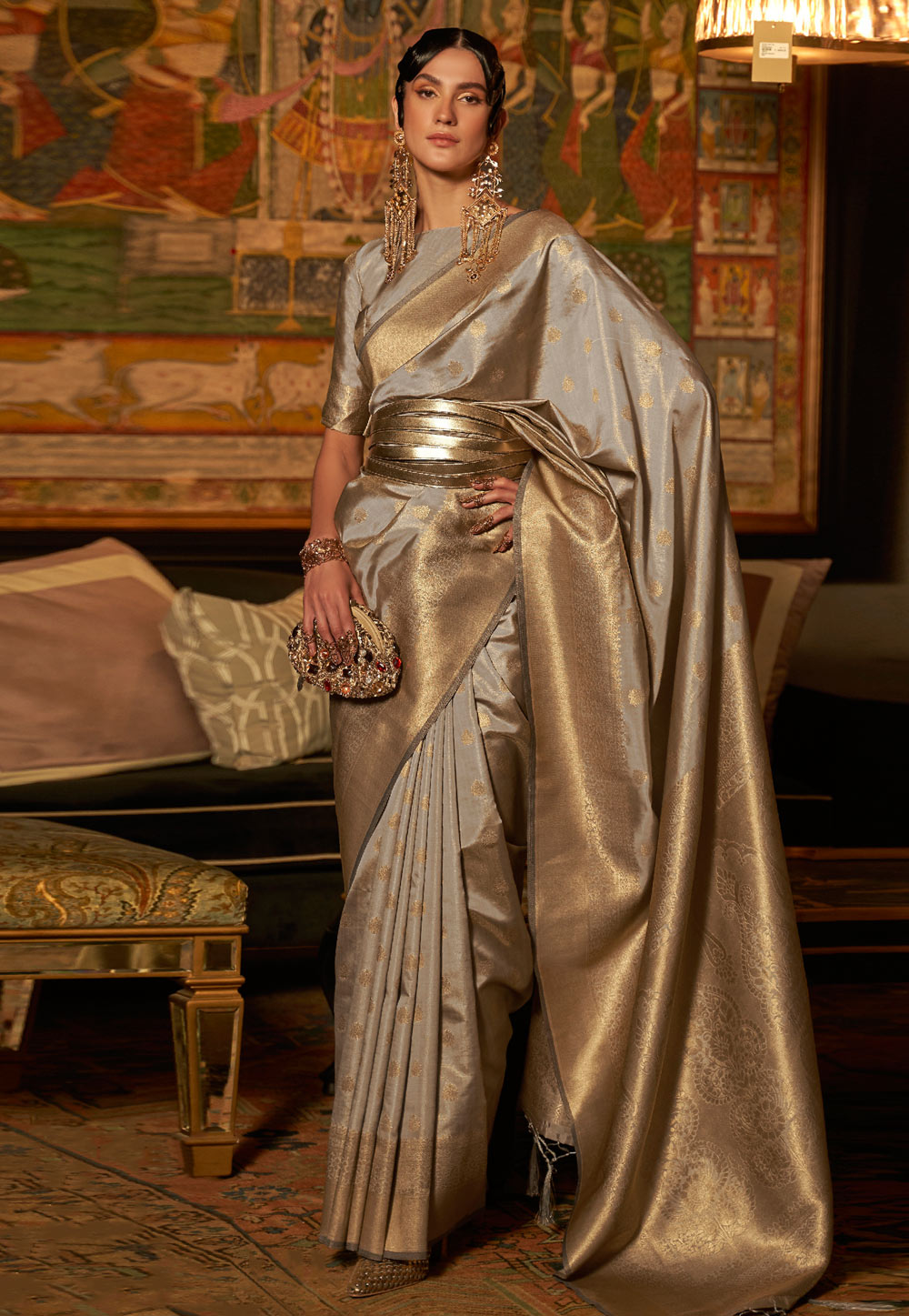 Grey Silk Saree With Blouse 268207