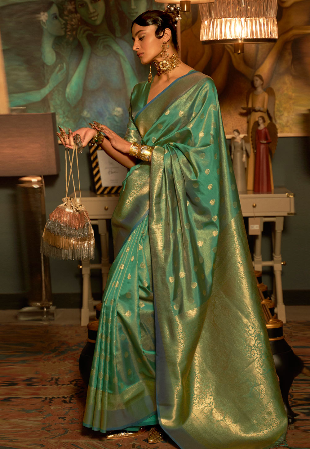 Sea Green Silk Saree With Blouse 268208