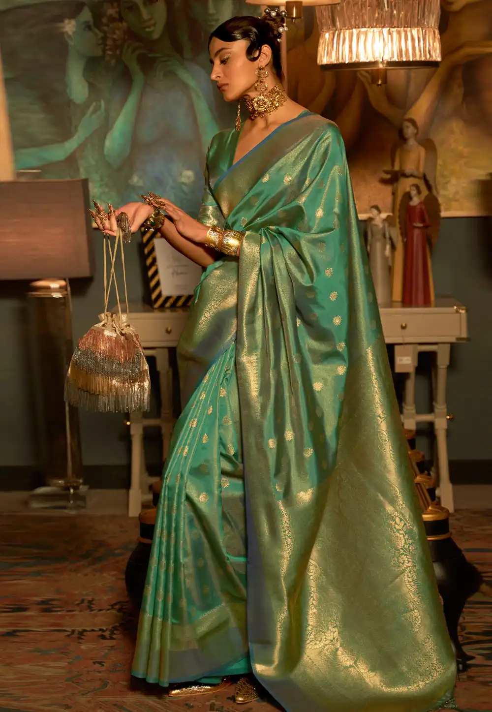 Sea Green Silk Saree With Blouse 268208