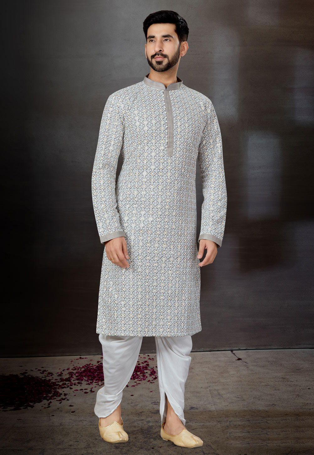 Grey Rayon Dhoti Kurta 259366