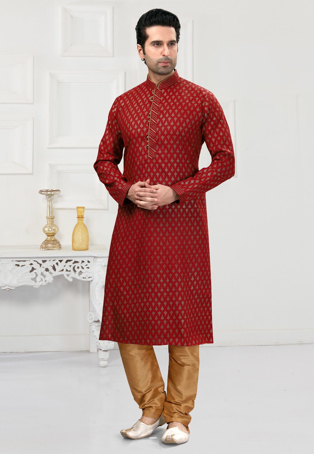 Maroon Cotton Kurta Pajama 241571