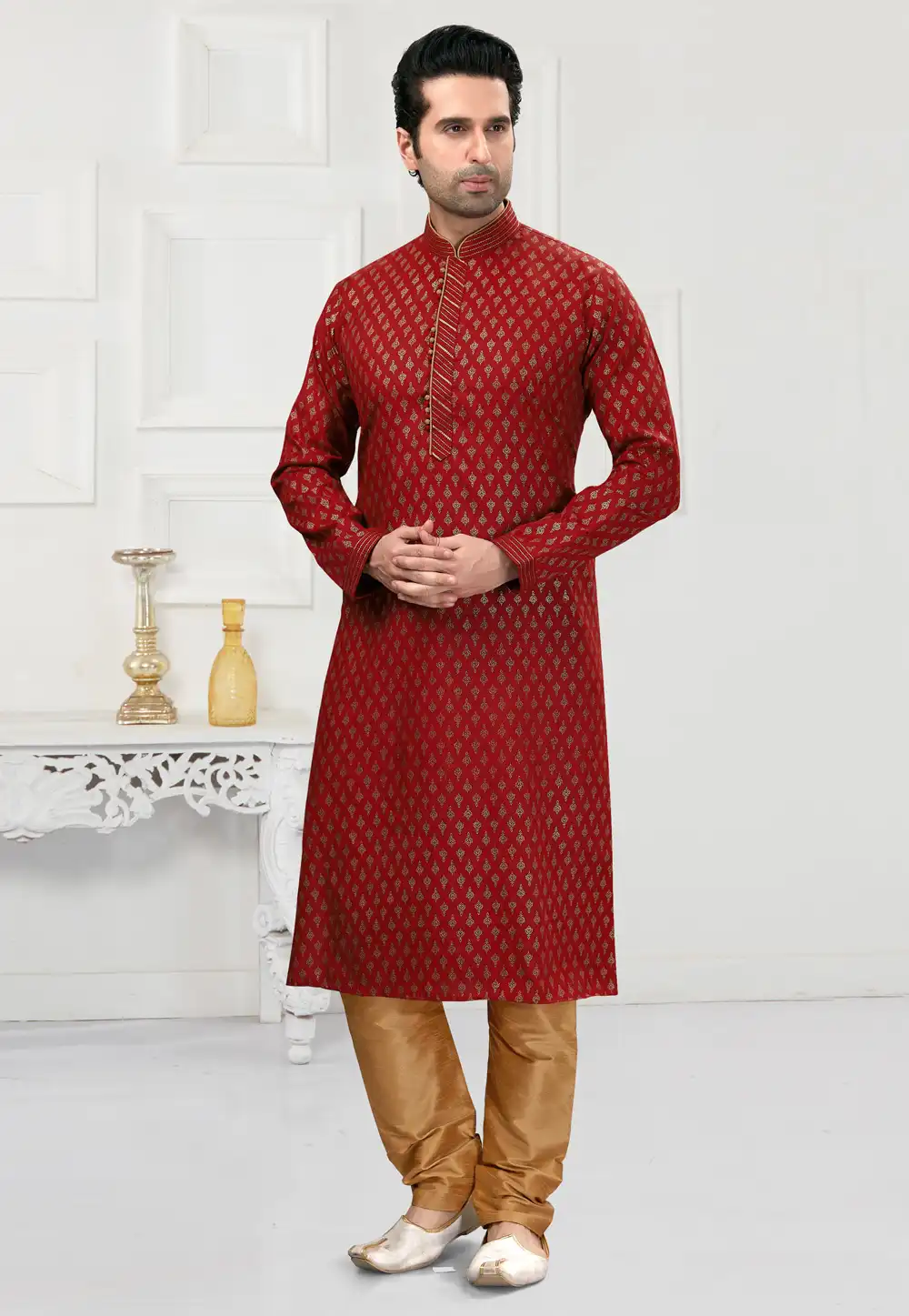 Maroon Cotton Kurta Pajama 241571
