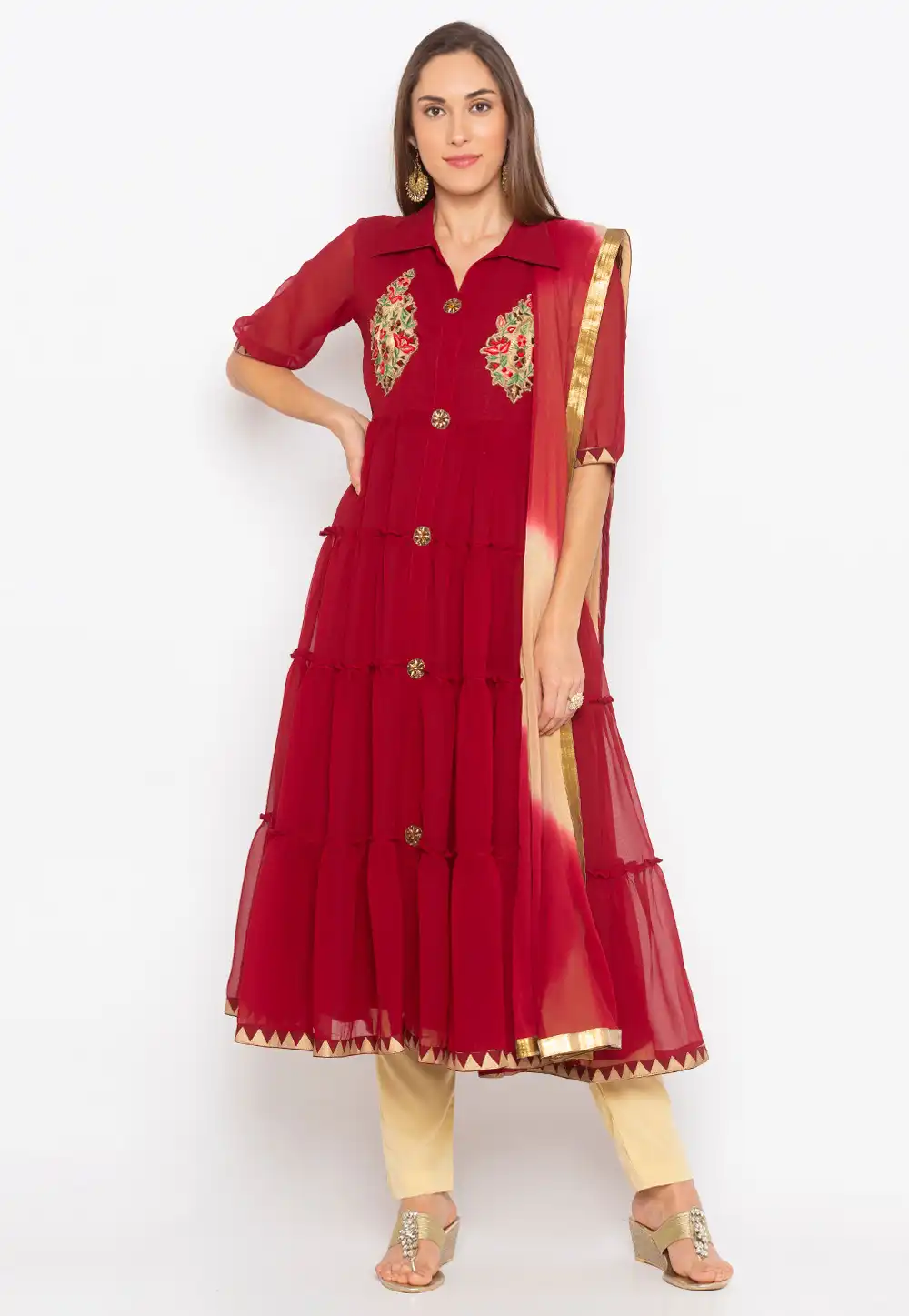 Maroon Georgette Readymade Kameez With Pant 246159