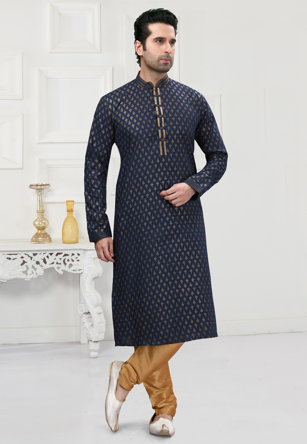 Navy Blue Cotton Kurta Pajama 241572