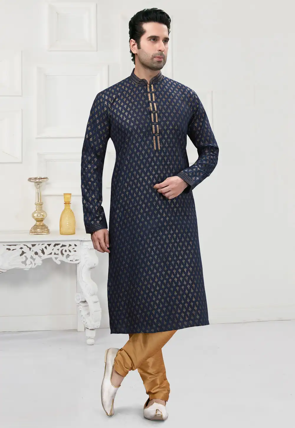 Navy Blue Cotton Kurta Pajama 241572