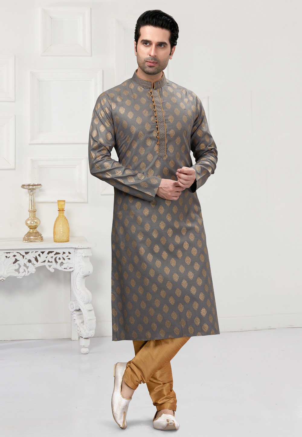 Grey Cotton Kurta Pajama 241574