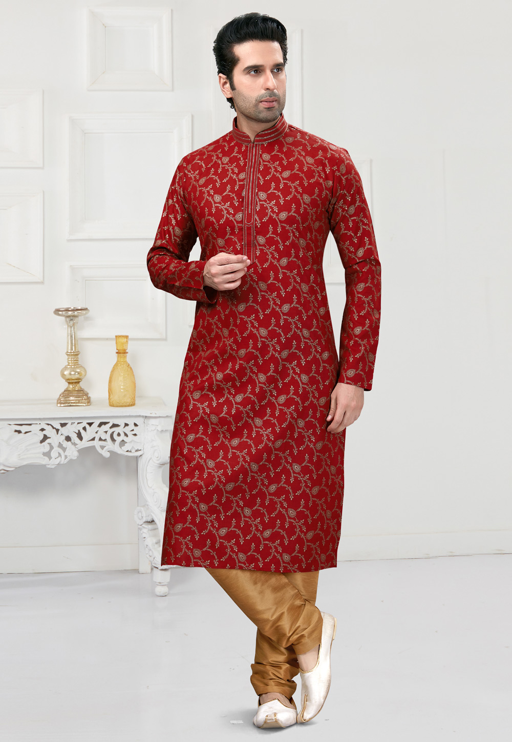 Maroon Cotton Kurta Pajama 241575